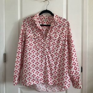 Madewell Red and White Button Down Blouse